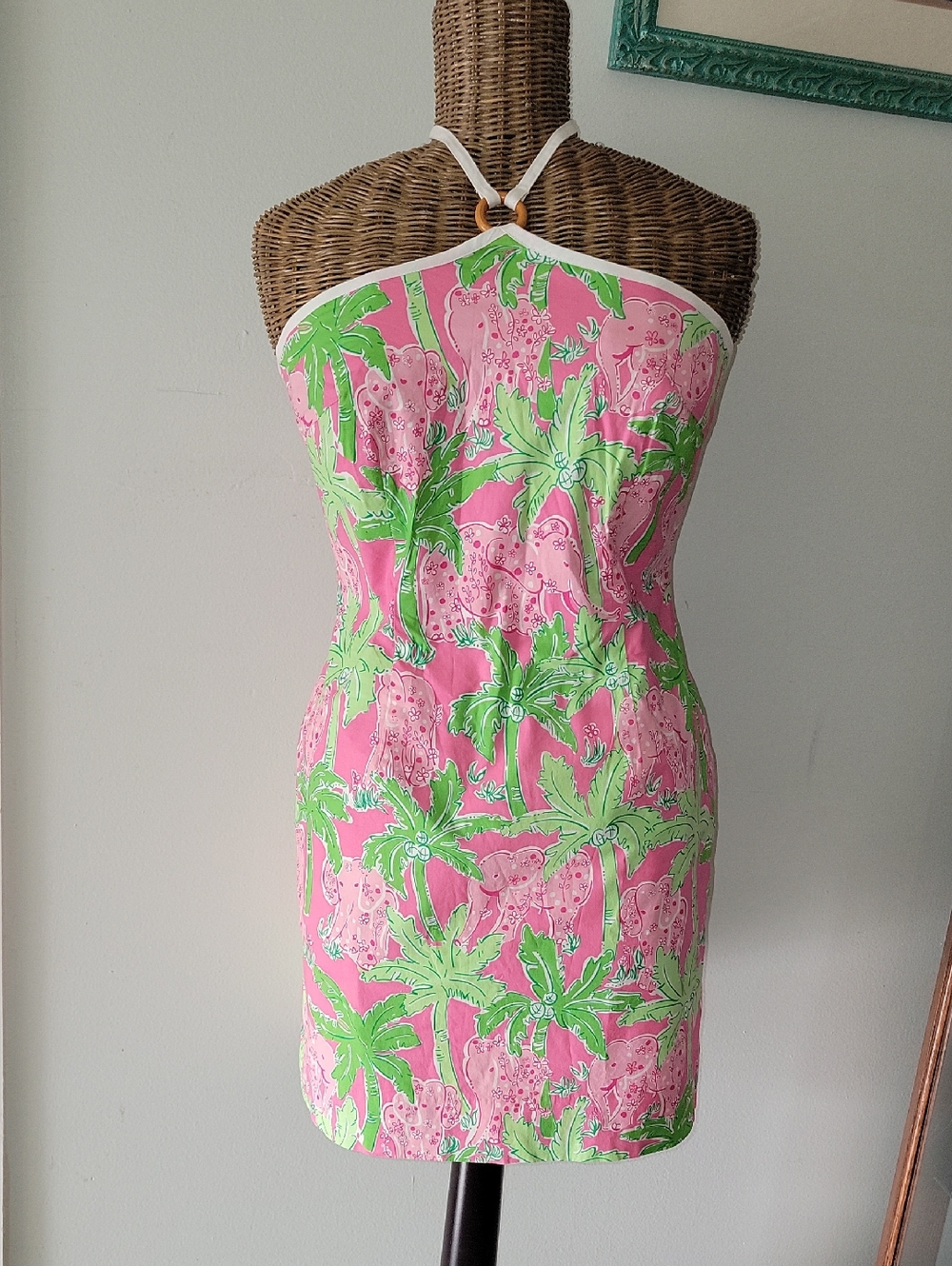 Lilly Pulitzer Taboo Pink Elephant Halter Dress sz8  BinAA